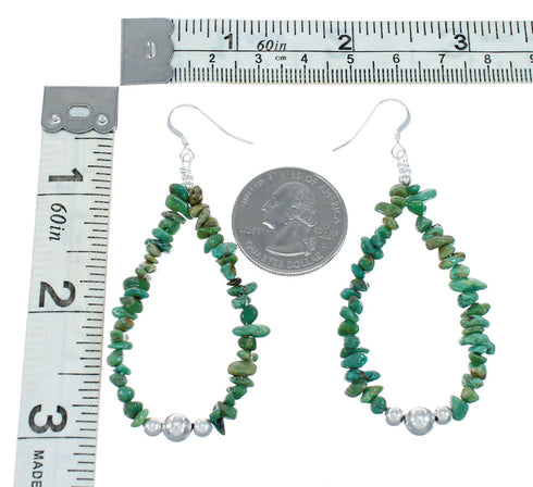 Navajo Turquoise Bead Sterling Silver Hook Dangle Earrings X10090